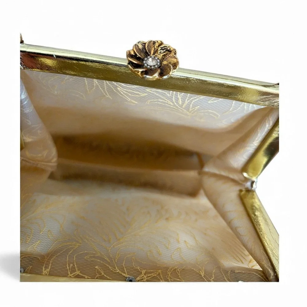Vintage Gold Plastic Evening Satchel Clutch Handbag with‎ Ornate Clasp